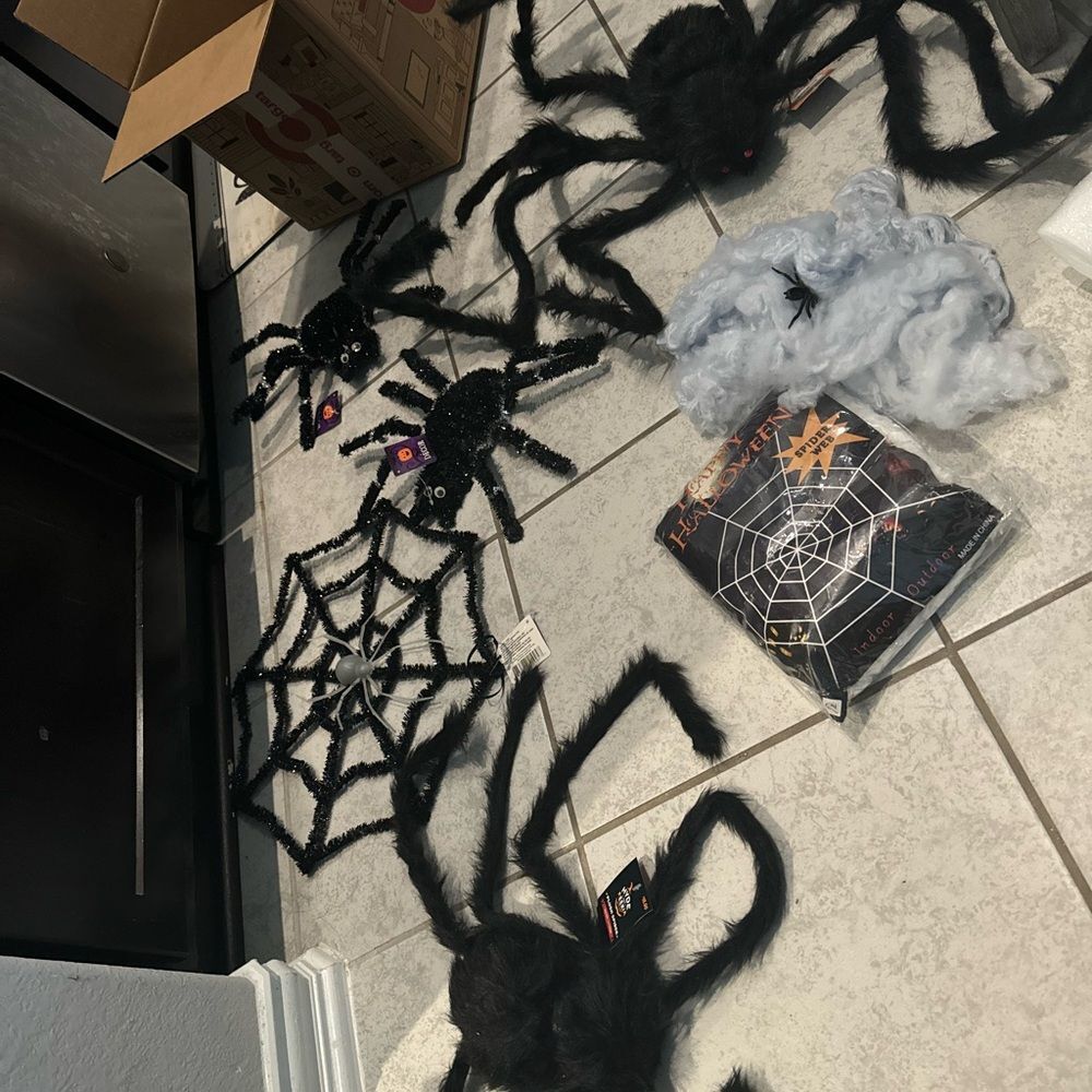 Black Furry Spiders for Halloween Set